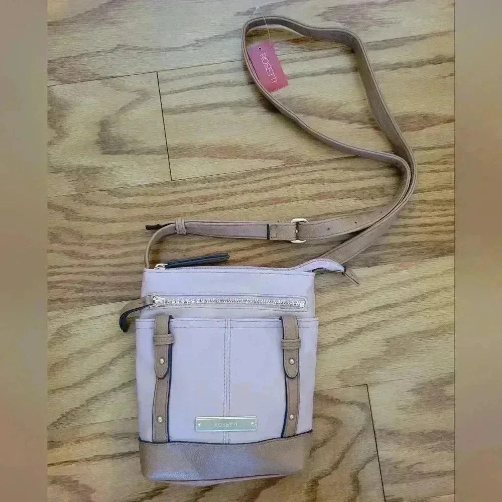 Rosetti Pink and Brown Faux Leather Crossbody Bag